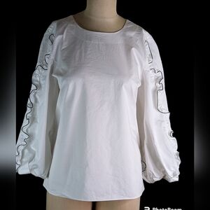 Tibi White Ruffle Sleeves Top, Sz 10, EUC